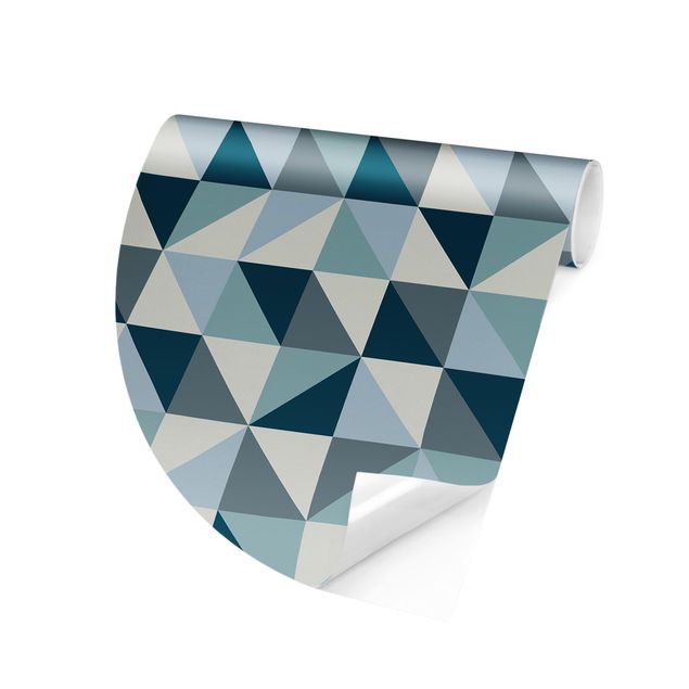 Runde Tapete selbstklebend - Blaues Dreieck Muster