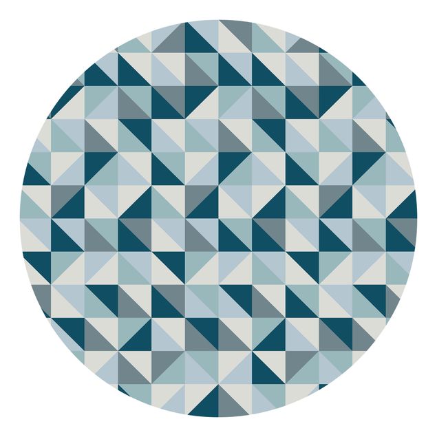 Runde Tapete selbstklebend - Blaues Dreieck Muster