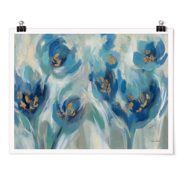 Poster - Blaues Märchen mit Blumen - Querformat 4:3