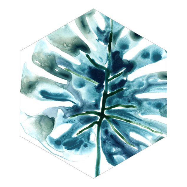 Hexagon Mustertapete selbstklebend - Blaues tropisches Juwel