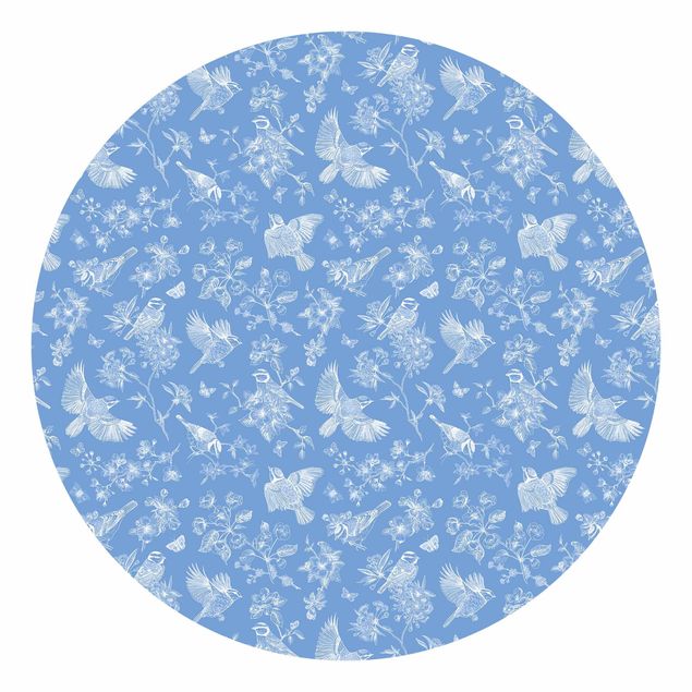 Runde Tapete selbstklebend - Blaumeisen vor Blau