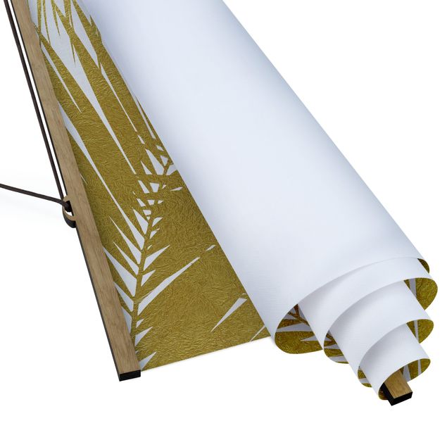 Stoffbild mit Posterleisten - Blick durch goldene Palmenblätter - Quadrat 1:1