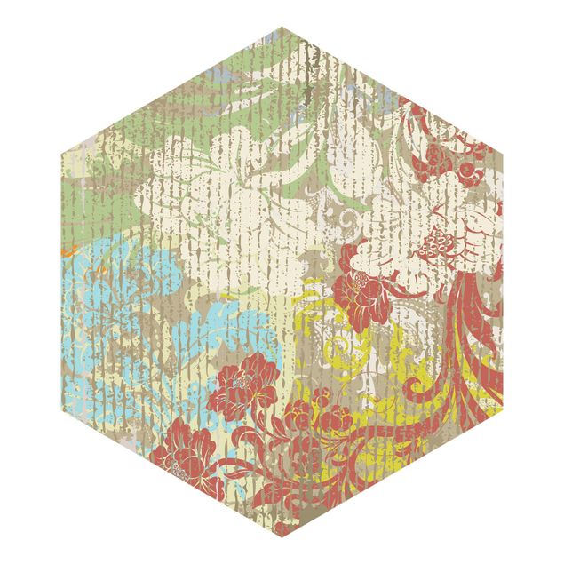 Hexagon Mustertapete selbstklebend - Blüten vergangener Zeiten