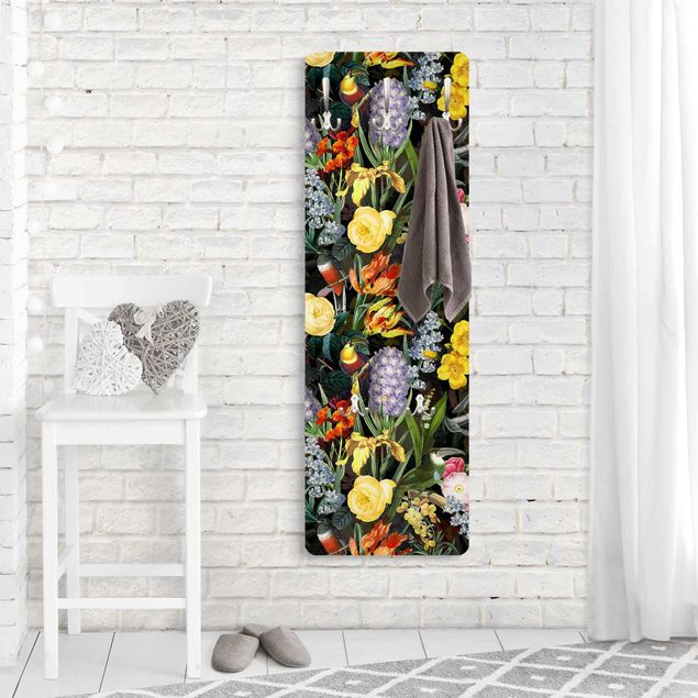 Garderobe - Blumen mit Tropischen Vögeln Bunt