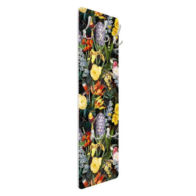 Garderobe - Blumen mit Tropischen Vögeln Bunt