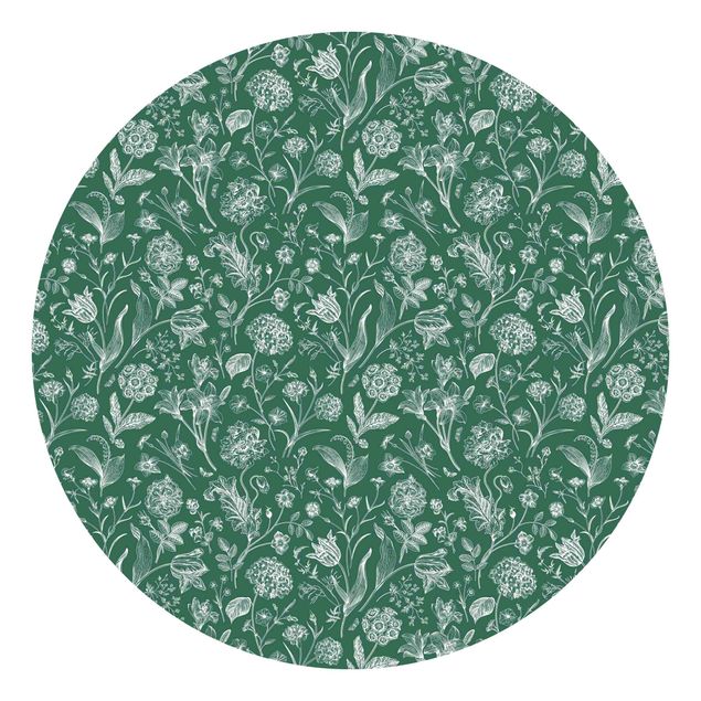 Runde Tapete selbstklebend - Blumentanz auf Grün