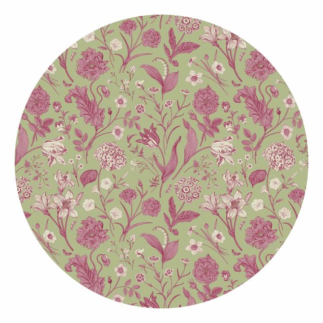 Runde Tapete selbstklebend - Blumentanz in Mint-Grün und Rosa Pastell