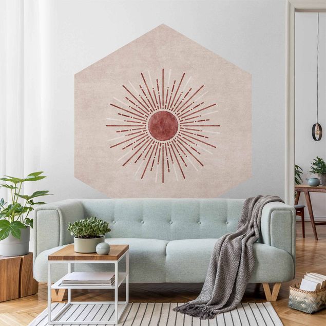 Hexagon Tapete selbstklebend - Boho Sonne I