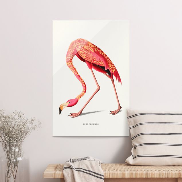 Magnettafel Glas Boho Vogel - Flamingo