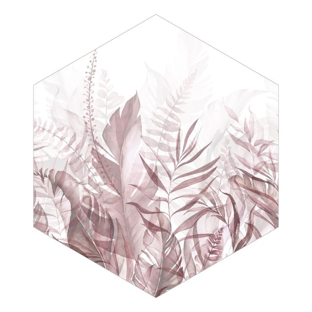 Hexagon Fototapete selbstklebend - Botanik - Tropische Blätter Rosa