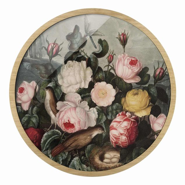 Rundes Gerahmtes Bild - Botanik Vintage Illustration Rosen