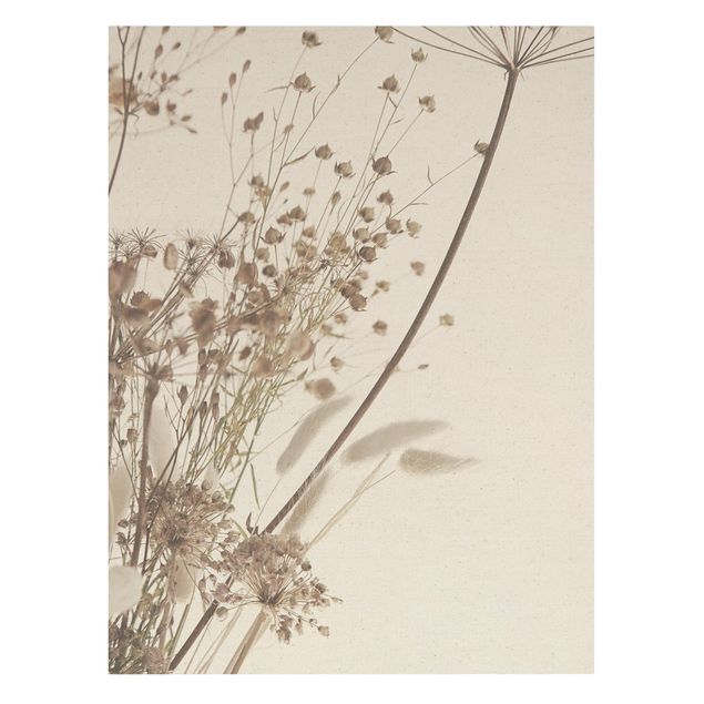 Leinwandbild Natur - Bouquet aus Ziergras und Blüten - Hochformat 3:4