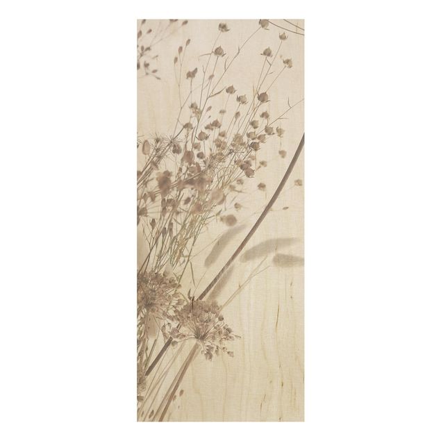 Holzbild - Bouquet aus Ziergras und Blüten - Hochformat