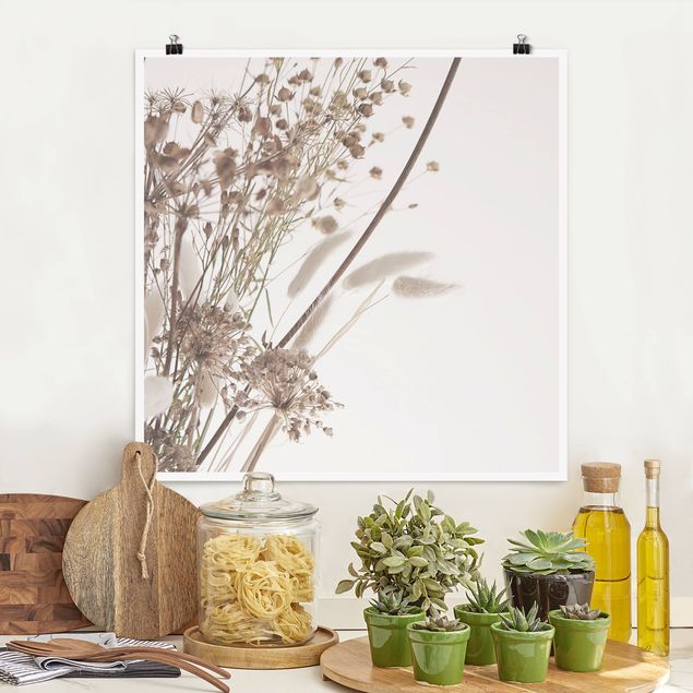 Poster - Bouquet aus Ziergras und Blüten - Quadrat 1:1