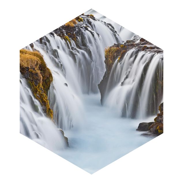 Hexagon Mustertapete selbstklebend - Brúarfoss Wasserfall in Island
