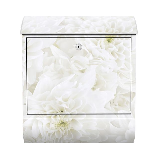 Briefkasten mit Zeitungsfach - Dahlien Blumenmeer weiß - Briefkasten Blumen
