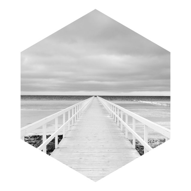 Hexagon Mustertapete selbstklebend - Brücke in Schweden Schwarz-Weiß