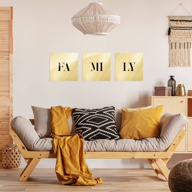 Glasbild mehrteilig - Buchstaben FAMILY Schwarz Set I 3-teilig