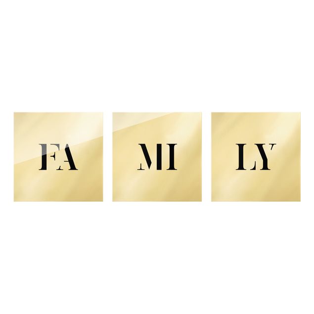 Glasbild mehrteilig - Buchstaben FAMILY Schwarz Set I 3-teilig