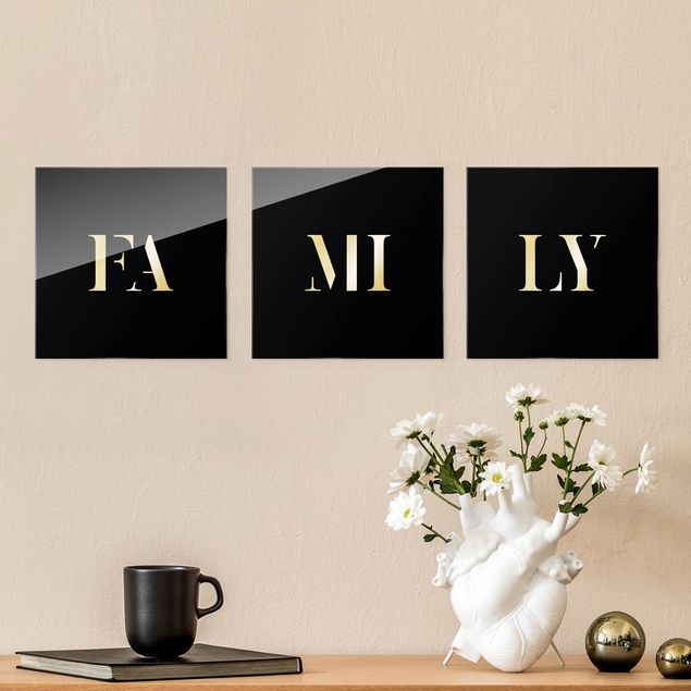 Glasbild mehrteilig - Buchstaben FAMILY Weiß Set I 3-teilig