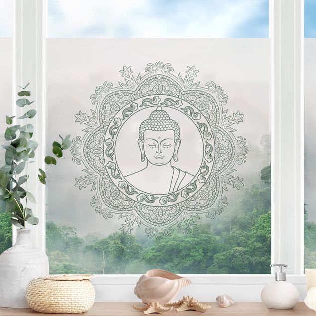 Fensterfolie - Sichtschutz - Buddha Mandala im Nebel - Fensterbilder