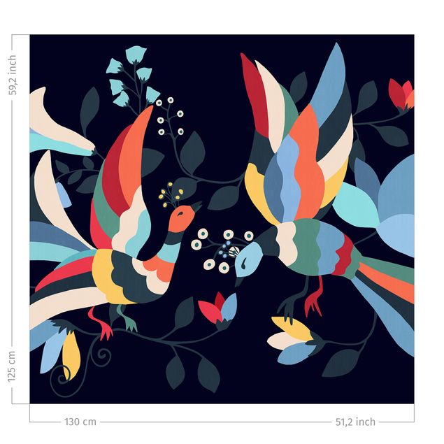 Vorhang Blumen Bunte Vögel Illustration