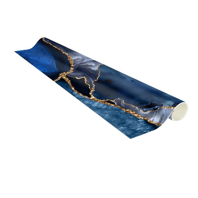 Blauer Teppich Goldene Glitzer Wellen vor Blau