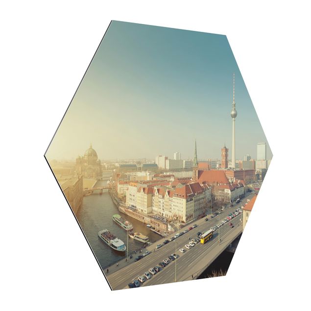 Hexagon Bild Alu-Dibond - Berlin am Morgen