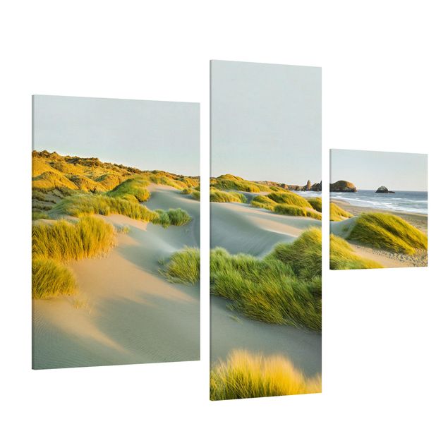 Leinwandbild 3-teilig - Dünen und Gräser am Meer - Collage 1