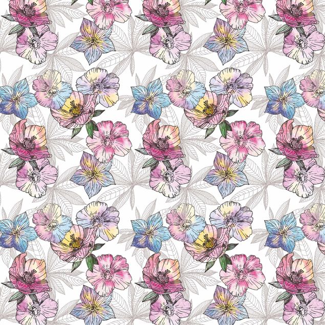 Möbelfolie Blumen - Aquarell Blumenmuster Pastellfarben