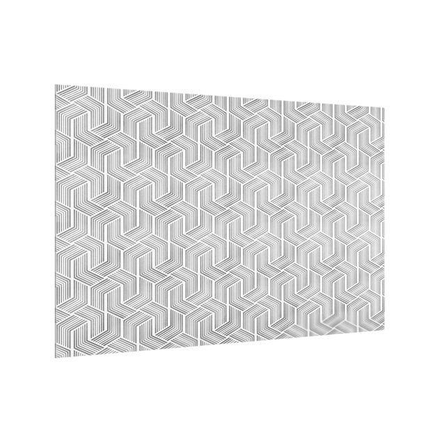 Spritzschutz Glas - 3D Muster mit Streifen in Silber - Querformat 3:2