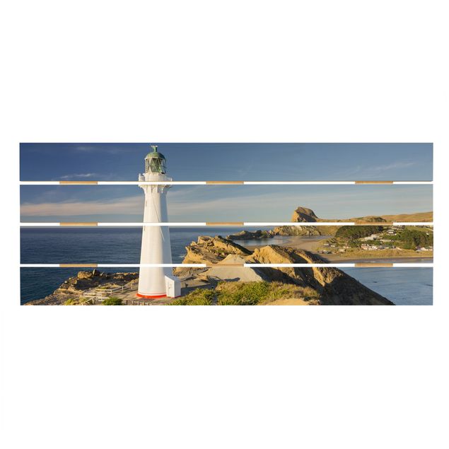 Holzbild - Castle Point Leuchtturm Neuseeland - Querformat 2:5
