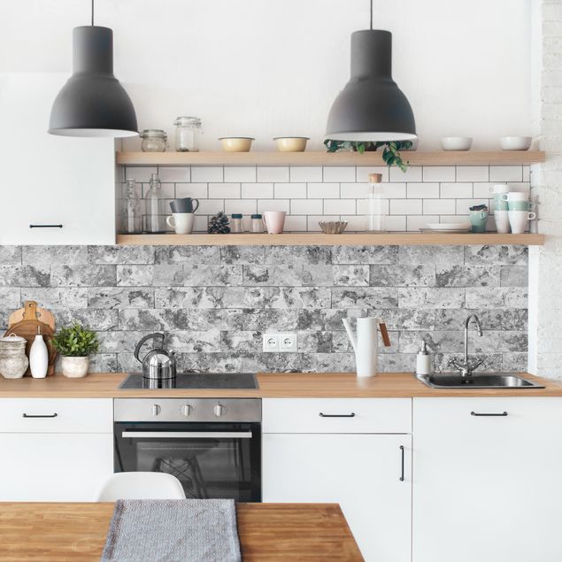 Küchenrückwand - Steinwand Naturmarmor grau