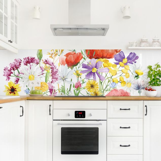 Küchenrückwand - Aquarellierte Blumen