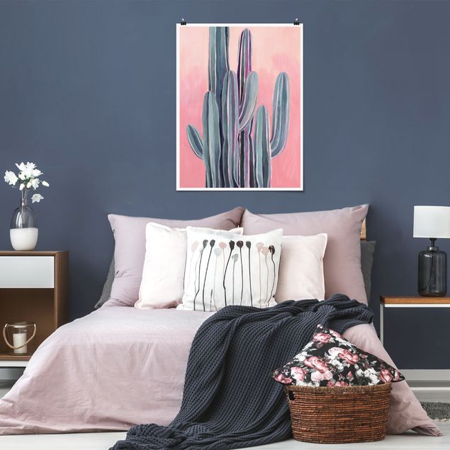 Poster - Kaktus auf Rosa II - Hochformat 4:3