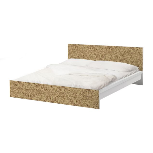 Möbelfolie für IKEA Malm Bett niedrig 160x200cm - Klebefolie Spirituelles Muster Beige