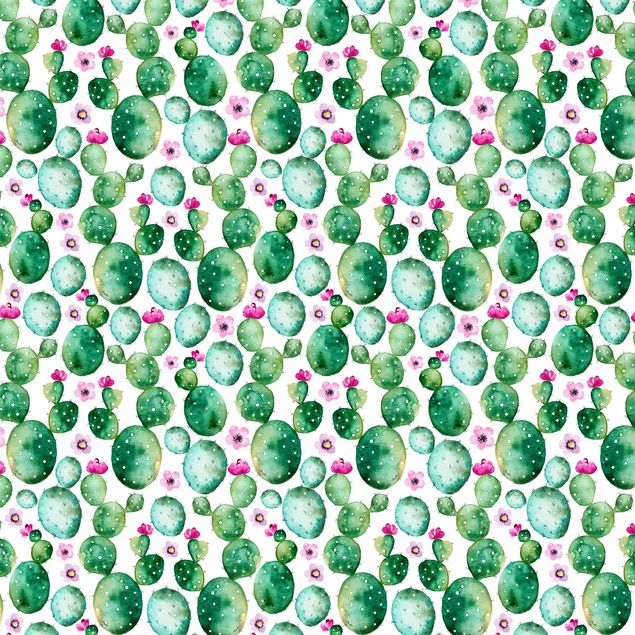 Möbelfolie Blumen - Kaktus mit Blüten Aquarell