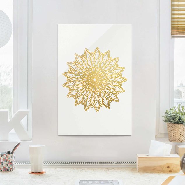 Magnettafel Glas Mandala Sonne Illustration weiß gold