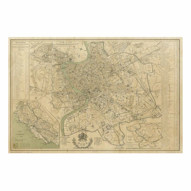Holzbild - Vintage Stadtplan Rom Antik - Querformat 2:3