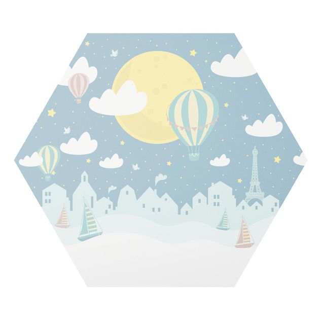Hexagon Bild Forex - Paris mit Sternen und Heißluftballon