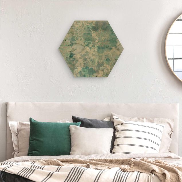Hexagon Bild Holz - Eisblumen