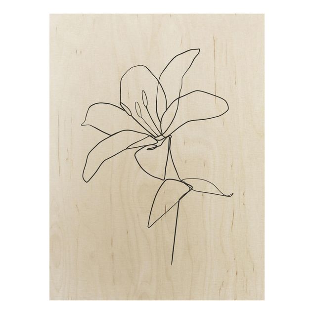 Holzbild - Line Art Blüte Schwarz Weiß - Hochformat 4:3