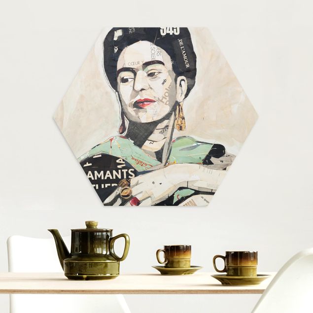 Hexagon Bild Alu-Dibond - Frida Kahlo - Collage No.4