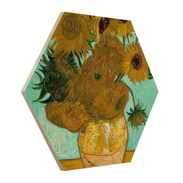 Hexagon Bild Holz - Vincent van Gogh - Vase mit Sonnenblumen