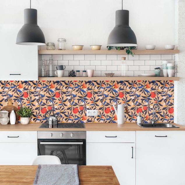 Küchenrückwand - Orangen mit Blätterranken