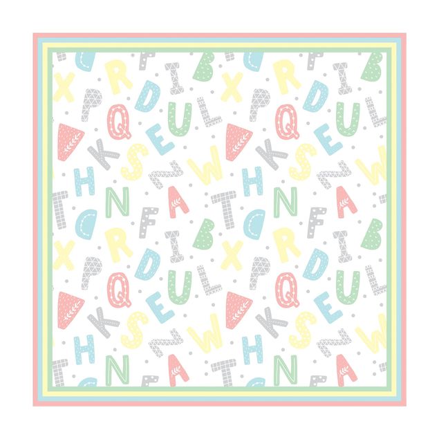 Vinyl-Teppich - Alphabet in Pastellfarben mit Rahmen - Quadrat 1:1