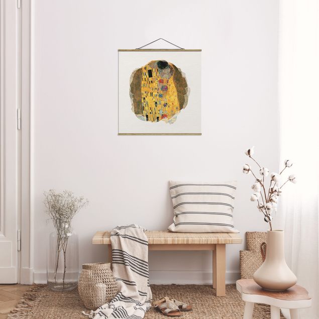 Stoffbild mit Posterleisten - Wasserfarben - Gustav Klimt - Der Kuss - Quadrat 1:1