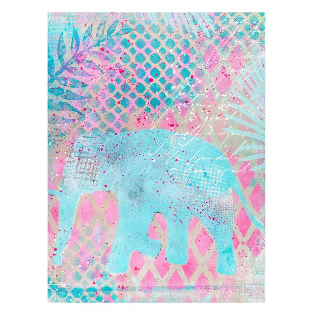 Magnettafel - Bunte Collage - Elefant in Blau und Rosa - Memoboard Hochformat 4:3
