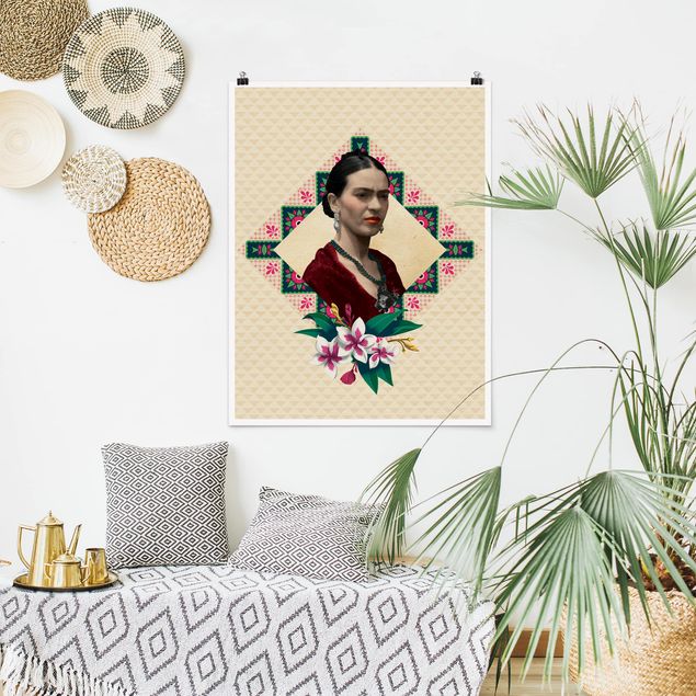 Poster - Frida Kahlo - Blumen und Geometrie - Hochformat 3:4