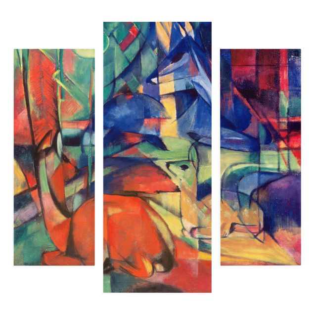 Leinwandbild 3-teilig - Franz Marc - Rehe im Walde II - Galerie Triptychon